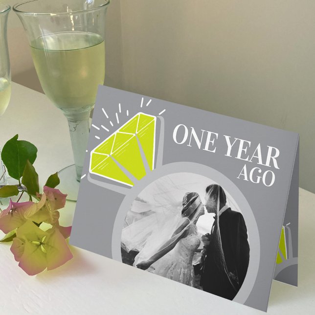 Tarjeta 1.ᵉʳ peripunto de aniversario boda ahora, luego fo (Subido por el creador)