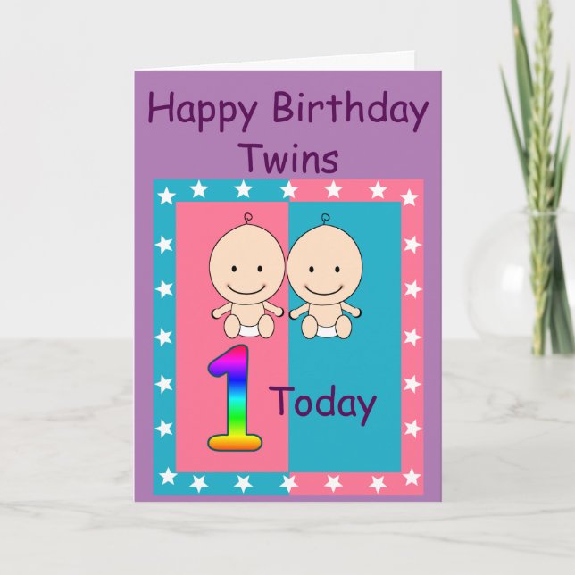 Tarjeta 1.ᵉʳ Personalizado de los gemelos de cumpleaños (Anverso)