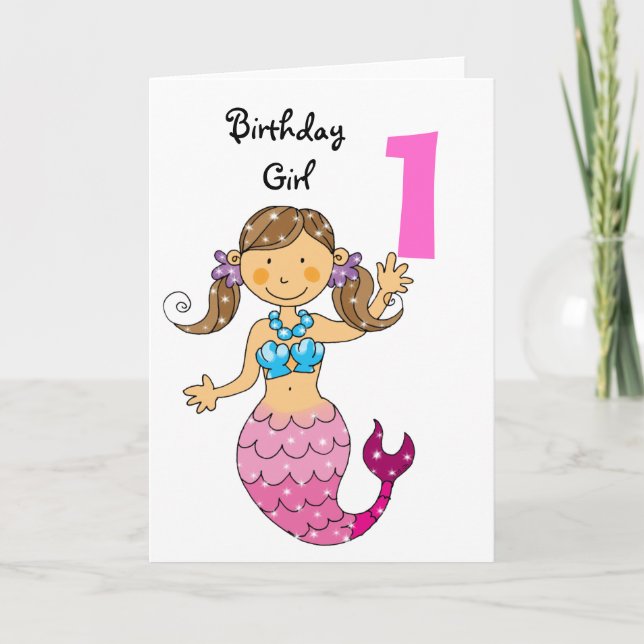Tarjeta 1.ᵉʳ regalo de cumpleaños para una chica, sirena l (Anverso)