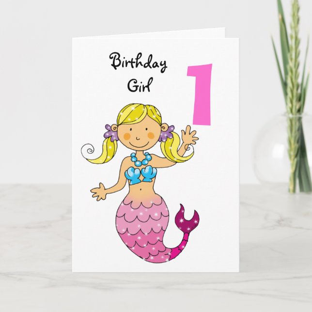 Tarjeta 1.ᵉʳ regalo de cumpleaños para una chica, sirena l (Anverso)