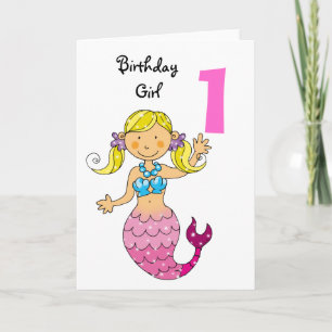 Tarjeta 1.ᵉʳ regalo de cumpleaños para una chica, sirena l