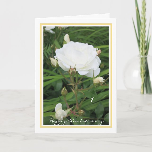 Tarjeta 1.ᵉʳ Rosa de Aniversario Boda + Buds Elegant (Anverso)