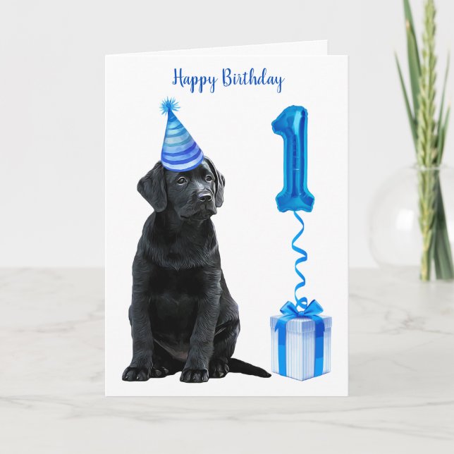 Tarjeta 1.ᵉʳ tema de la cachorro de cumpleaños - Cute Perr (Anverso)