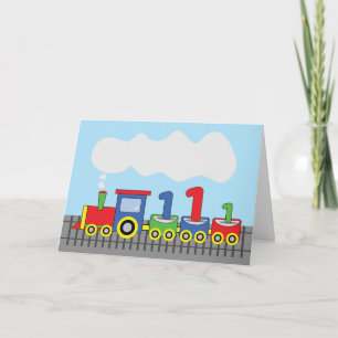 Tarjeta 1.ᵉʳ tren colorido de cumpleaños en pista