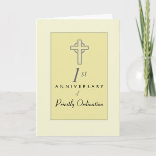 Tarjeta 1° Aniversario del sacerdote con Cruz Grabado en r