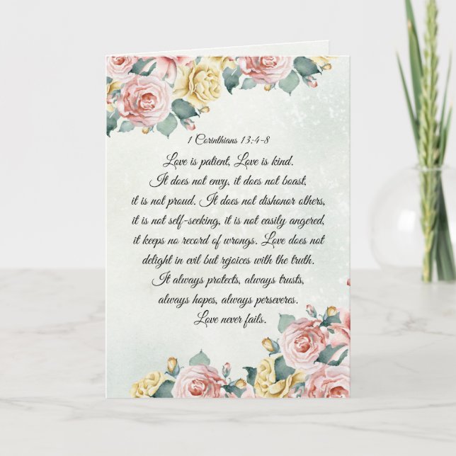 Tarjeta 1 Corintios 13:4-8 El amor es paciente, el amor es (Anverso)