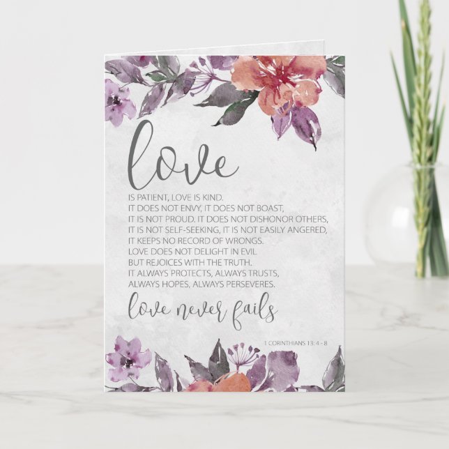 Tarjeta 1 Corintios 13:4-8 Versículo Bíblico Floral Boda (Anverso)