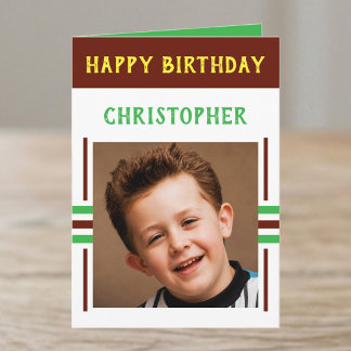 Tarjeta 1 foto nombre personalizado cumpleaños marrón