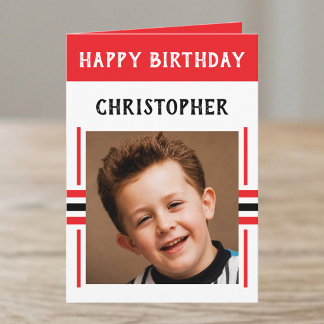 Tarjeta 1 foto nombre personalizado cumpleaños rojo