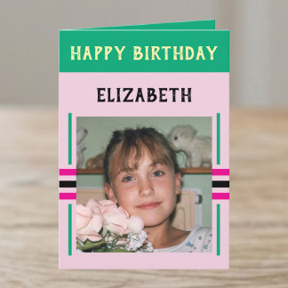 Tarjeta 1 foto nombre personalizado cumpleaños verde