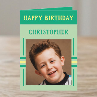 Tarjeta 1 foto nombre personalizado cumpleaños verde