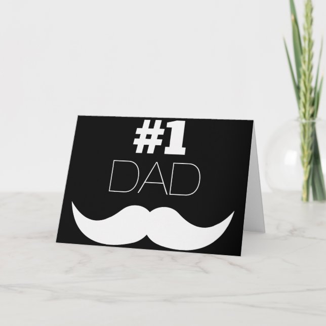 Tarjeta #1 Papá Mustache negro y blanco - Número uno (Anverso)