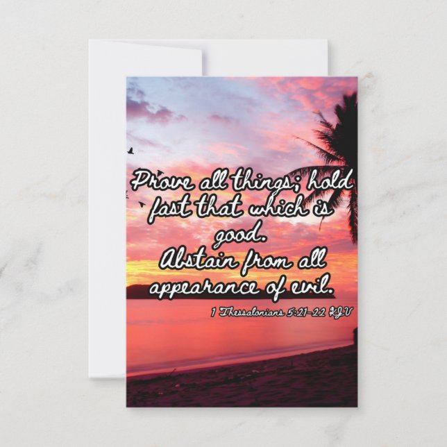 Tarjeta 1 Tesalónica 5:21-22 KJV Biblia Saludo (Anverso)