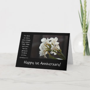 Tarjeta 1er Aniversario, floral, versículo bíblico sobre e