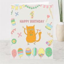 1er cumpleaños. Globos y gato rojo.