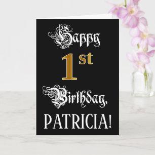 Tarjeta 1er Cumpleaños — Letra Elegante; Aspecto de Oro Fa