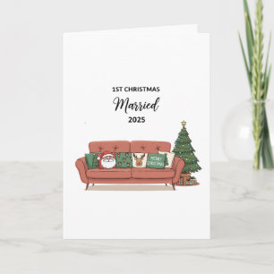 Tarjeta 1er Navidad Casados 2025 Sofá Acogedor Lindo Rec