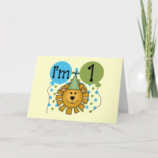 Tarjeta 1r Camisetas y regalos del cumpleaños del león (Anverso)