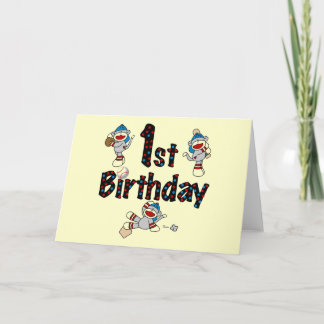 Tarjeta 1r Cumpleaños del béisbol del mono del calcetín