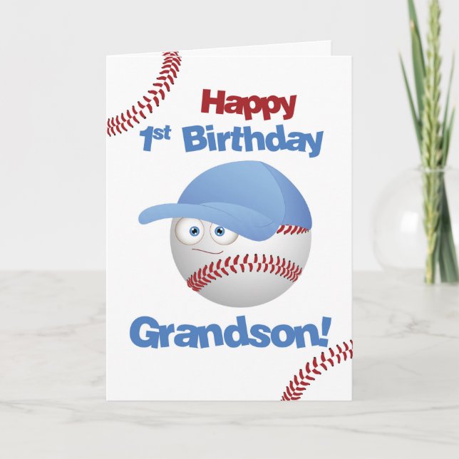 Tarjeta 1r cumpleaños del nieto, tema del béisbol (Anverso)