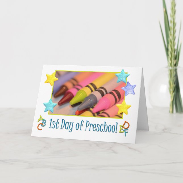 Tarjeta 1r día feliz de preescolar, creyones (Anverso)