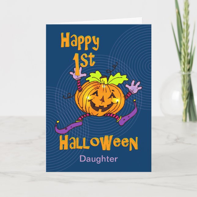 Tarjeta 1ra calabaza feliz de Halloween de la hija (Anverso)