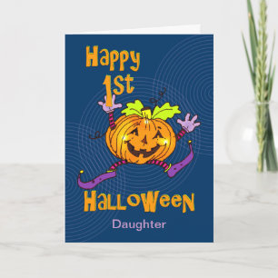 Tarjeta 1ra calabaza feliz de Halloween de la hija