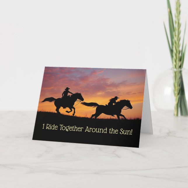 Tarjeta 1st Anniversary Cute Cowboy Cowgirl Country Wester (Anverso)