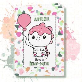 Tarjeta 1st Birthday Girl Dinosaur Cartoon Adorable