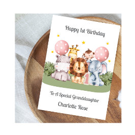 Tarjeta 1st Birthday Safari Leaf Animals Card