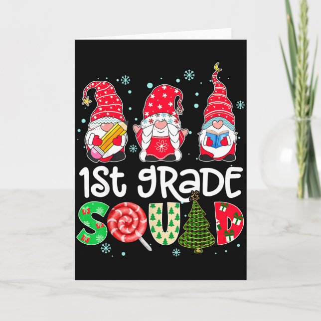 Tarjeta 1st Grade Squad Gnome Teacher Christmas Ne Buffalo (Anverso)