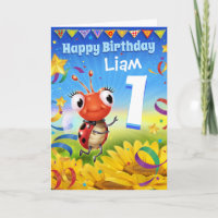 1yr old Custom birthday card Little Ladybug range