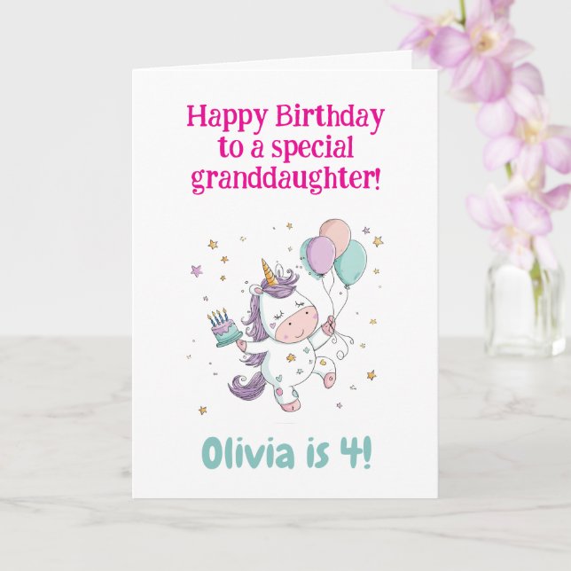 Tarjeta 2º, 3º, 4º, 5º Cumpleaños, Unicornio, Personalizad (Orquídea)