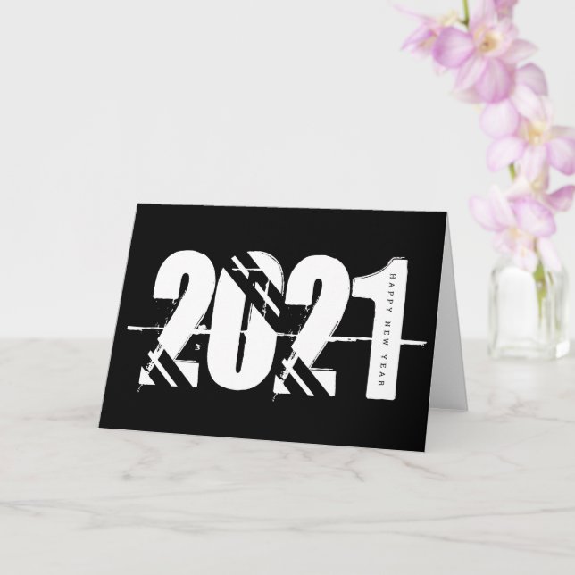 Tarjeta 2021 Año Nuevo Negro y Blanco Simple (Orquídea)