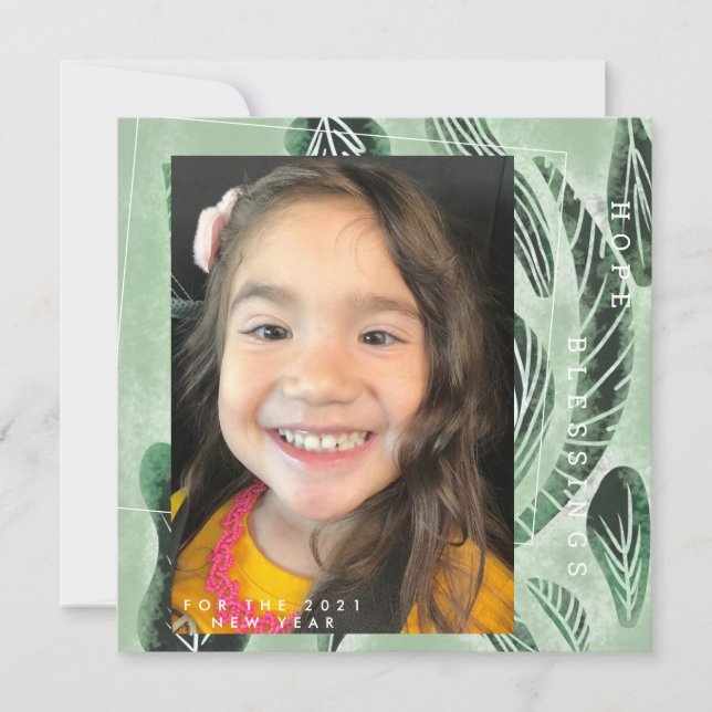 Tarjeta 2021 Año Nuevo Planta Botánica Dibujada a Mano Ver (Anverso)