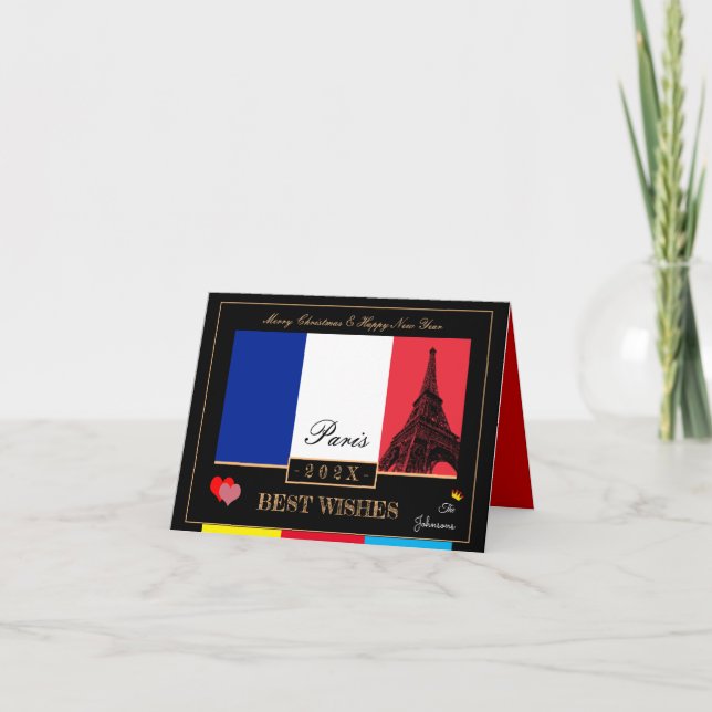 Tarjeta 2023 Bandera francesa y feliz año nuevo de la Torr (Anverso)