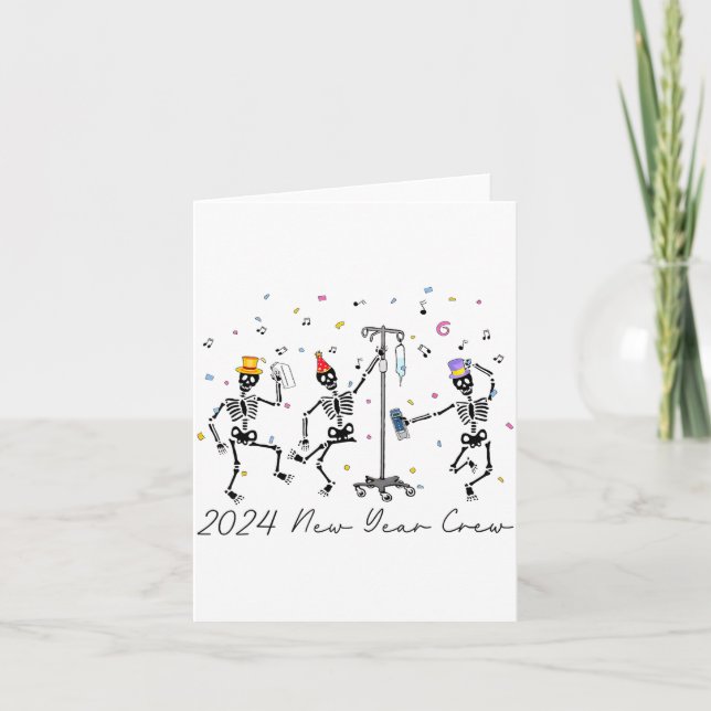 Tarjeta 2024 New Year Crew Skeleton Dancing Funny Nurse Ic (Anverso)