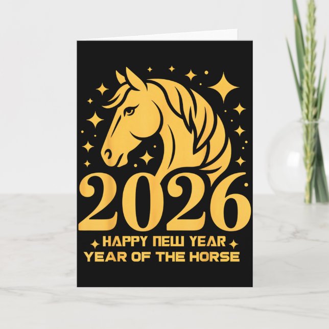 Tarjeta 2026 Año Del Caballo Arte Floral Zodiaco Lunar Nue (Anverso)