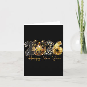 Tarjeta 2026 Feliz Año Nuevo Disco Leopardo Dorado Lazo Co