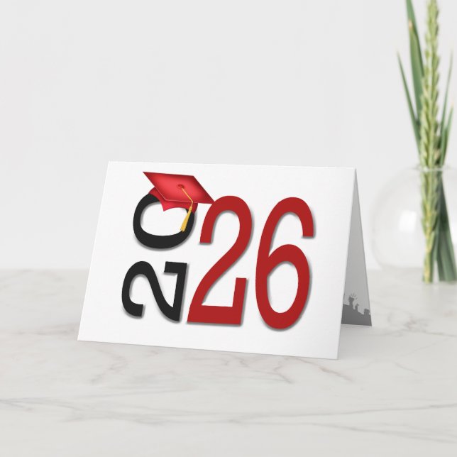 Tarjeta 2026 Graduation Red and Black School Colors (Anverso)