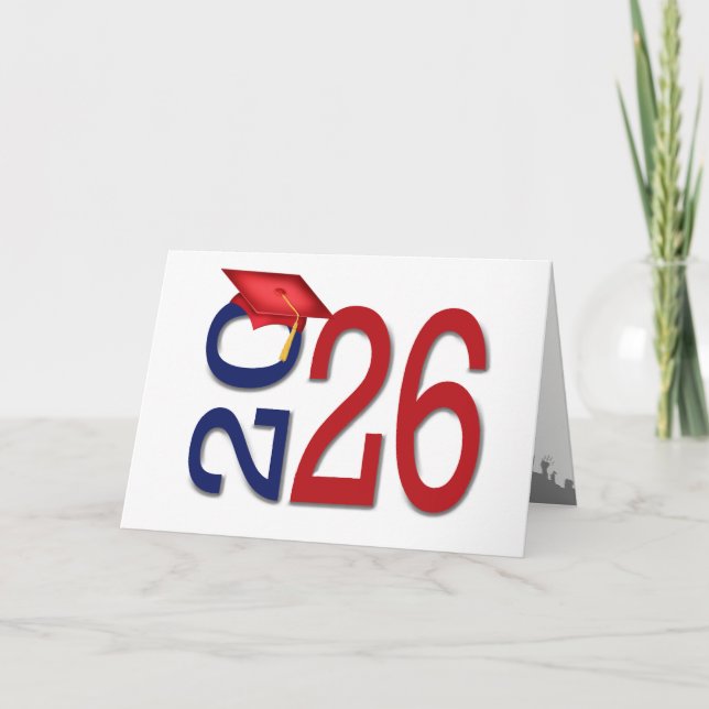 Tarjeta 2026 Graduation Red and Blue School Colors (Anverso)