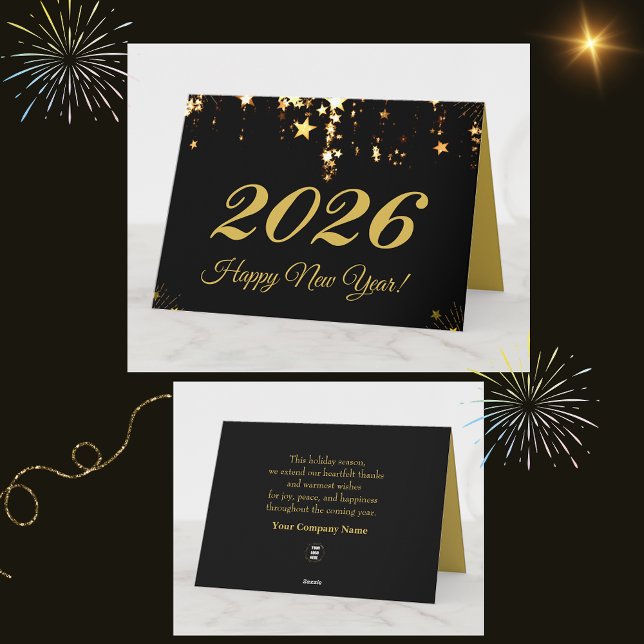 Tarjeta 2026,Happy new year!gold stars Holiday Greetings (Subido por el creador)