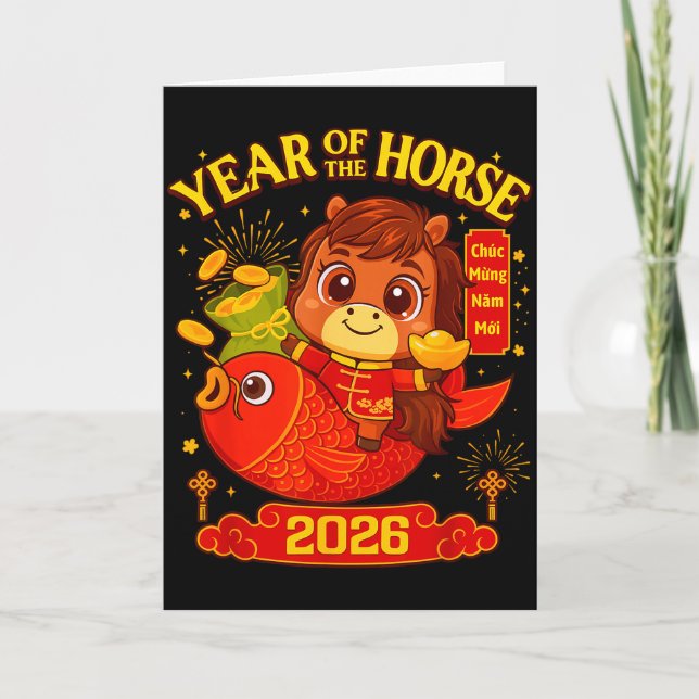 Tarjeta 2026 Lunar New Year Horse Vietnamese Men Women Gir (Anverso)