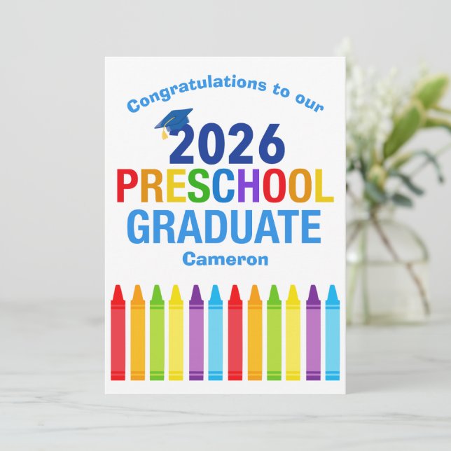 Tarjeta 2026 Preschool Graduate Custom Cute Graduation (Anverso de pie)