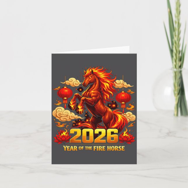 Tarjeta 2026 Year Of Fire Horse Chinese Zodiac New Year De (Anverso)