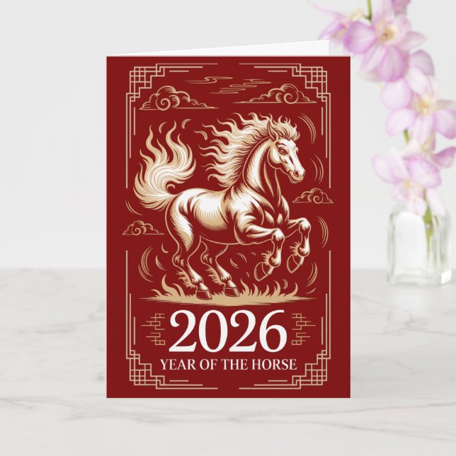 Tarjeta 2026 Year of the Horse Chinese Lunar (Orquídea)
