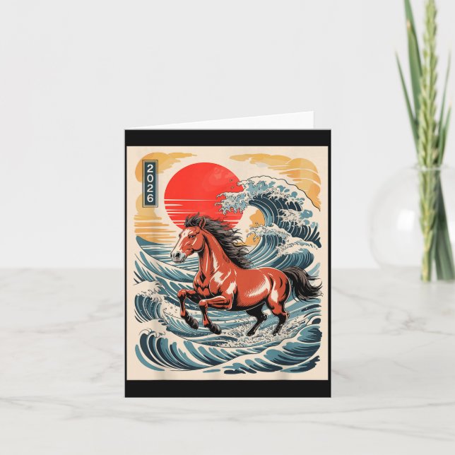 Tarjeta 2026 Year Of The Horse Japanese Wave Art Lunar New (Anverso)