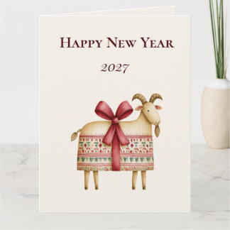 Tarjeta 2027 Año de la Cabra Arte Popular Feliz Año Nuevo