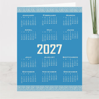 Tarjeta 2027 Calendar, Greek Fret, Cosmic Latte on Blue