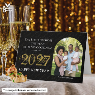 Tarjeta 2027 EL SEÑOR CORONA AÑO Año Nuevo Cristiano Famil